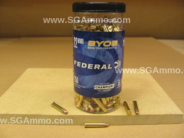 250 Round Bottle – 22 WMR / 22 Magnum 50 Grain JHP Federal Ammo – 757BTL250