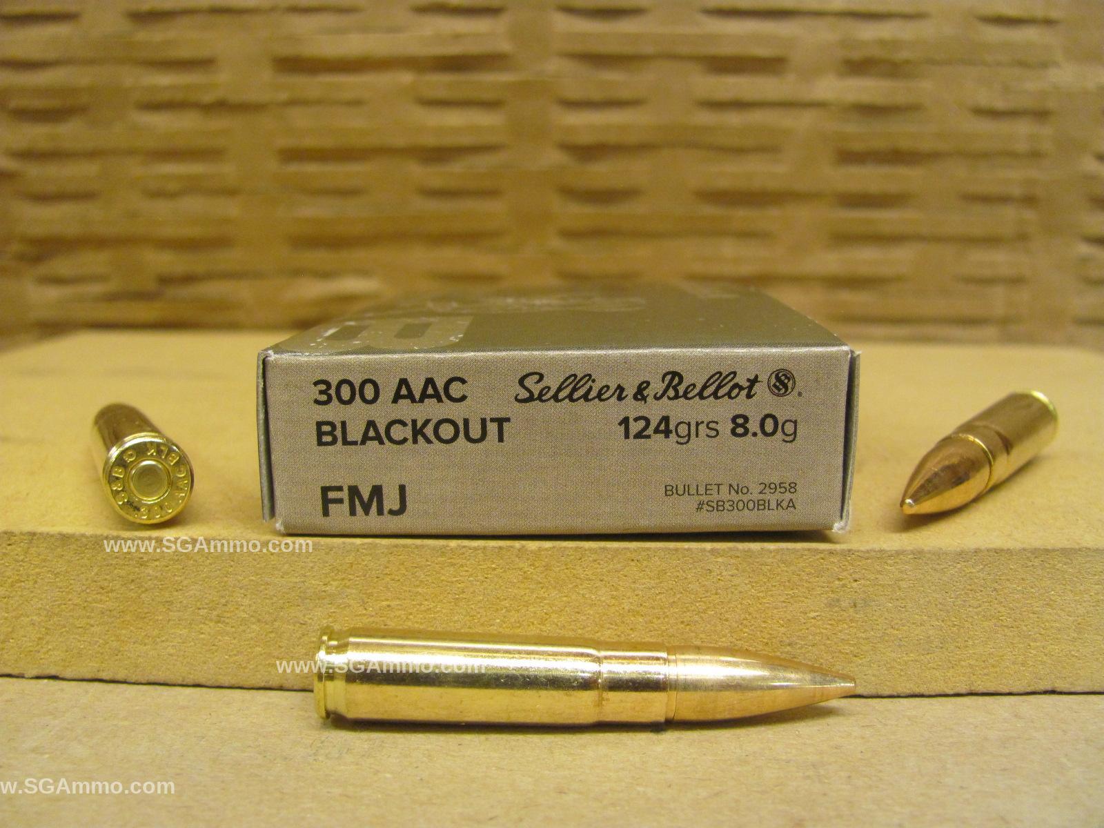 20 Round Box – 300 AAC Blackout 124 Grain FMJ Ammo by Sellier Bellot – SB300BLKA