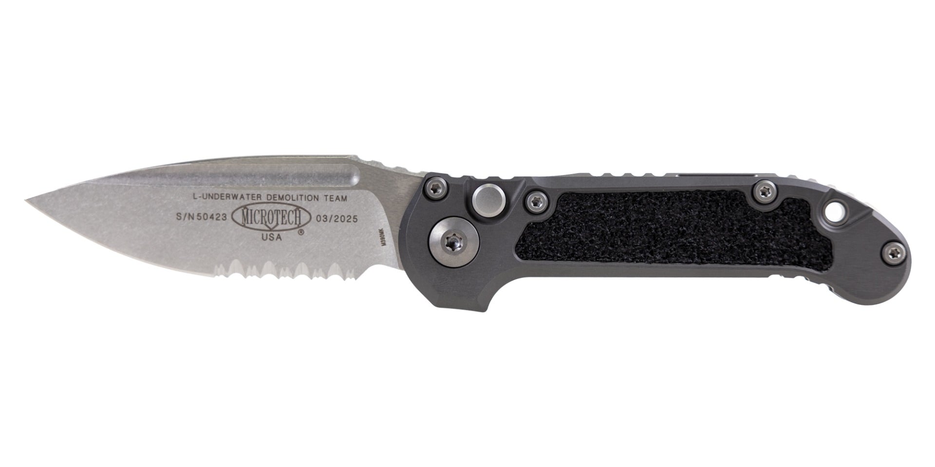 Microtech L.U.D.T. S/E Gen III Folding Drop Point Knife Serrated, Natural Clear - 1135-11NC