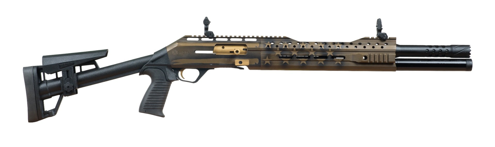 Panzer EG-240 12 Gauge 18.5" 5rd Tactical Shotgun, Black and Bronze US Flag - PAEG240TSBBUSFC