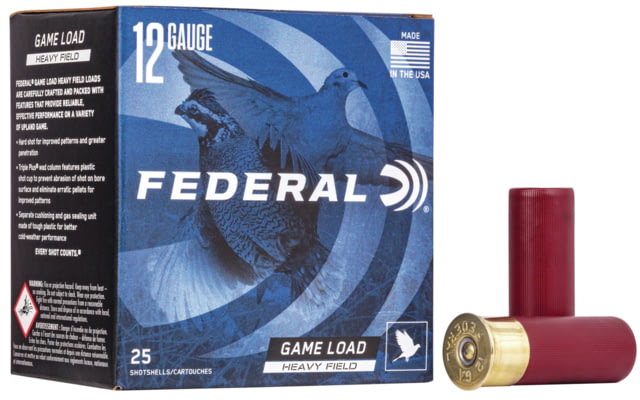Federal Premium Game Shok Upland Heavy Field 12 Gauge 1 1/8oz 2 3/4in Shotgun Ammo 4 Shot 25 Rounds H123