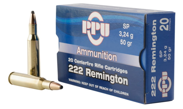 PPU Standard Rifle .222 Remington 50 Grain Soft Point Brass Cased Rifle Ammo 20 Rounds