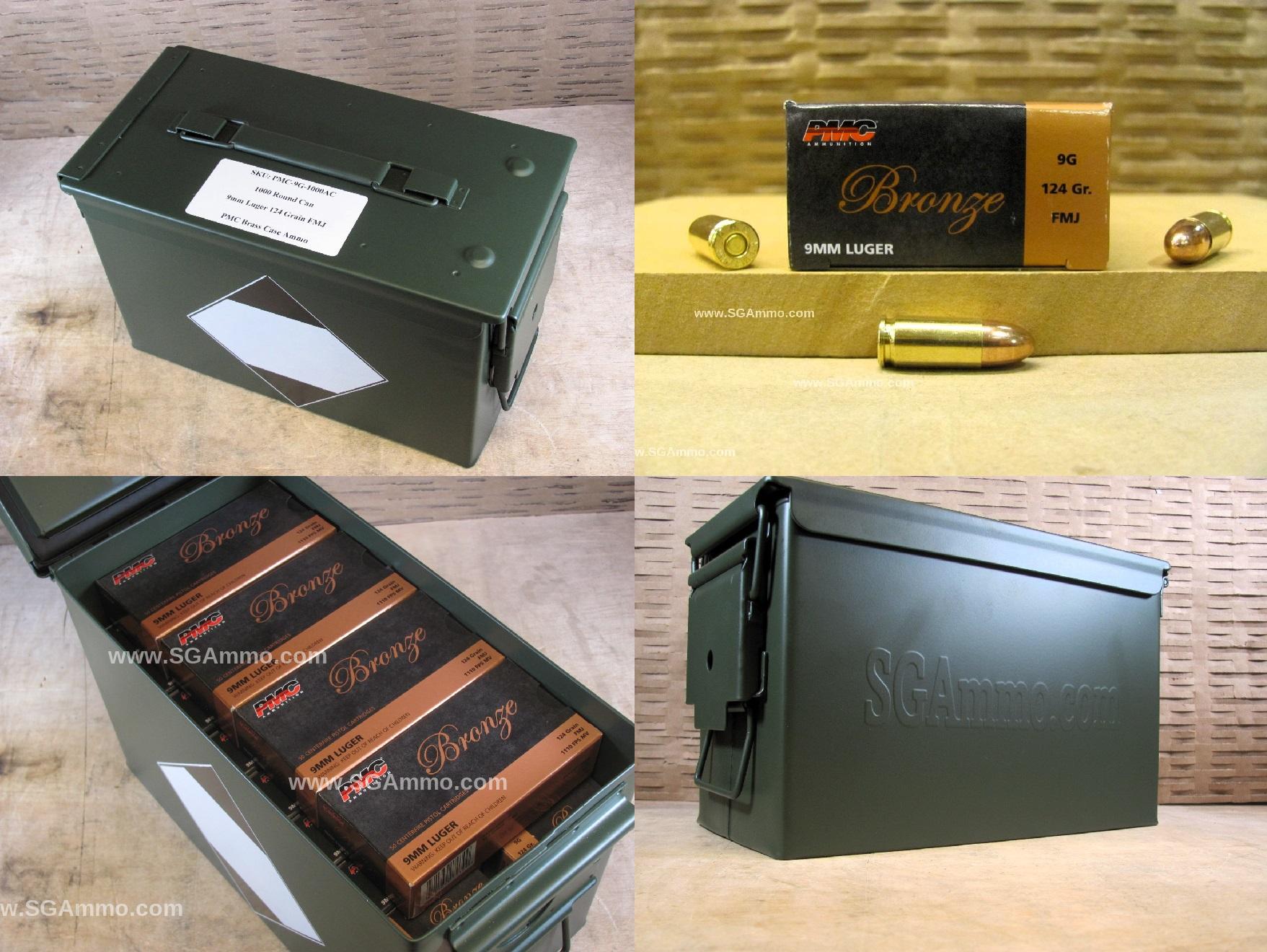 1000 Round Can – 9mm Luger 124 Grain FMJ PMC Ammo – 9G – Packed in M2A1 Canister