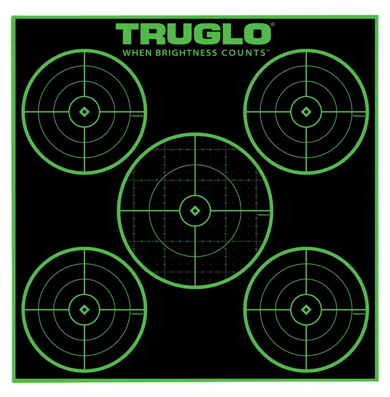 TruGlo TG11A25 Tru-See 5-Bull Target Self-Adhesive Heavy Paper Black/Green 12"x12" 5-Bullseye 25 Pack