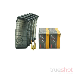 BUNDLE DEAL: 5 Clear 30 Round ETS Gen 2 AR-15 Magazines and 200 Rounds of Ammo - Retail / PMC 5.56 55 Grain