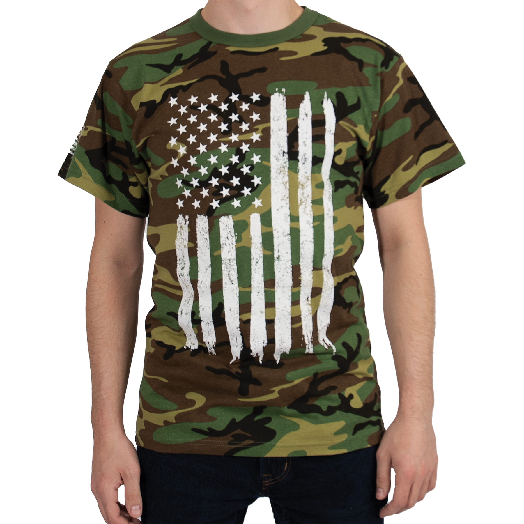 Rothco Camo Us Flag T-Shirt - Woodland Camo, Large