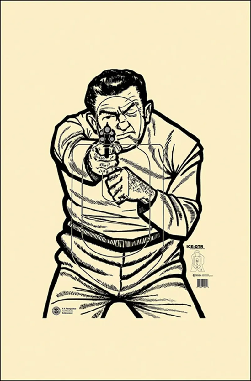Action Target ICEQT2009100 Qualification US Immigration Customs Enforcement Man w/Gun Paper Hanging 17.50" x 23" Black/White 100 Per Box