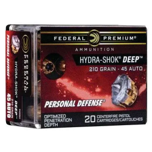 Federal P45HSD1 Premium Personal Defense 45 ACP 210 gr Hydra-Shok Deep Hollow Point 20 Bx/ 10 Cs