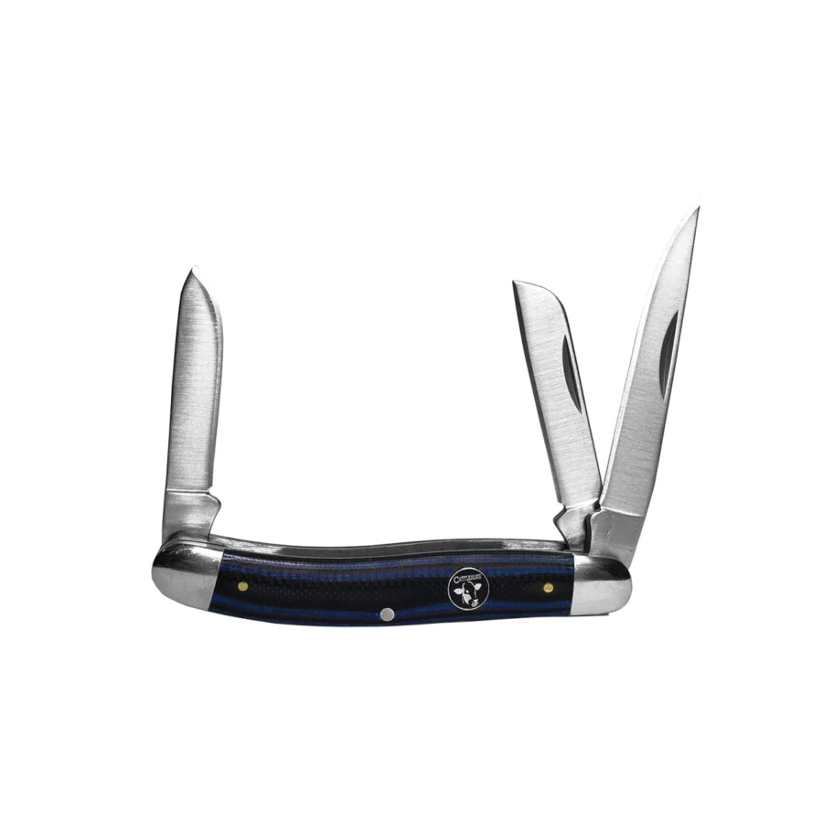 American Buffalo Knife & Tool Cattleman Stockman Cowhand Folding 3 Blade Knife, Black / Blue - RHCC0001GBL