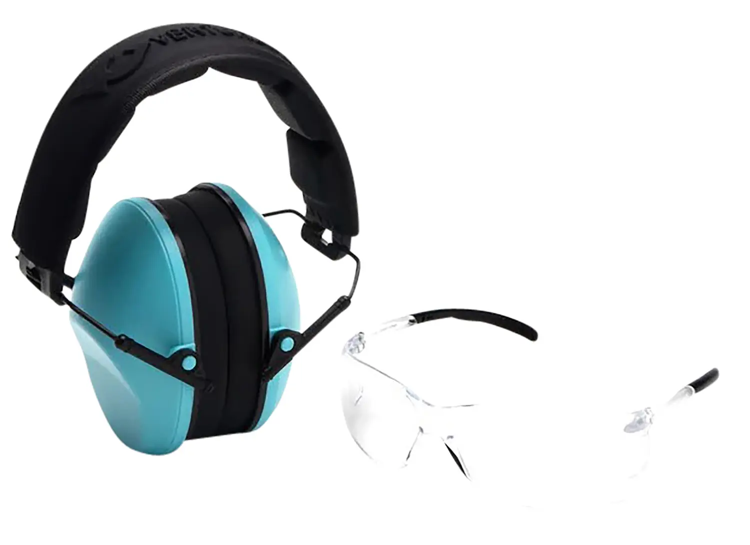 Pyramex VGCOMBO410 Low-Profile Combo Kit Scratch Resistant Clear Lens Frame with Rubber Temple Tips Powder Blue Low-Profile Earmuffs
