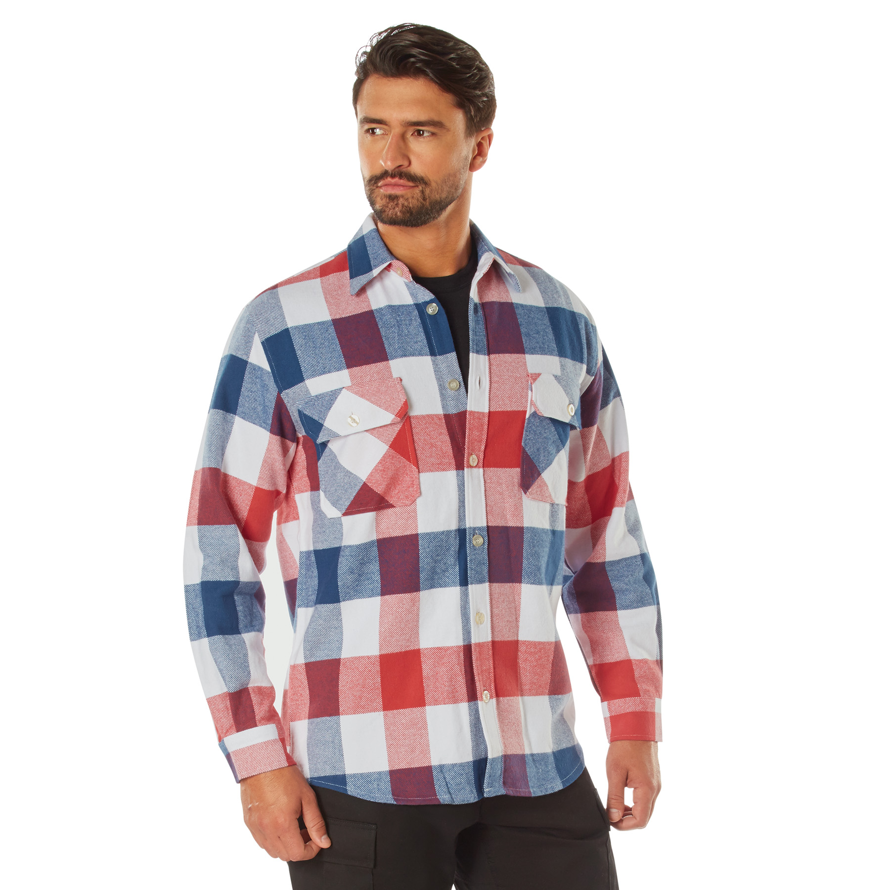 Rothco Extra Heavyweight Buffalo Plaid Flannel Shirt - Red - White - Blue Plaid, Small