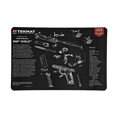 TekMat Smith & Wesson M&P Shield 17"x11" Pistol Mat With Small Microfiber TekTowel, Black - R17-SW-MP-SHIELD