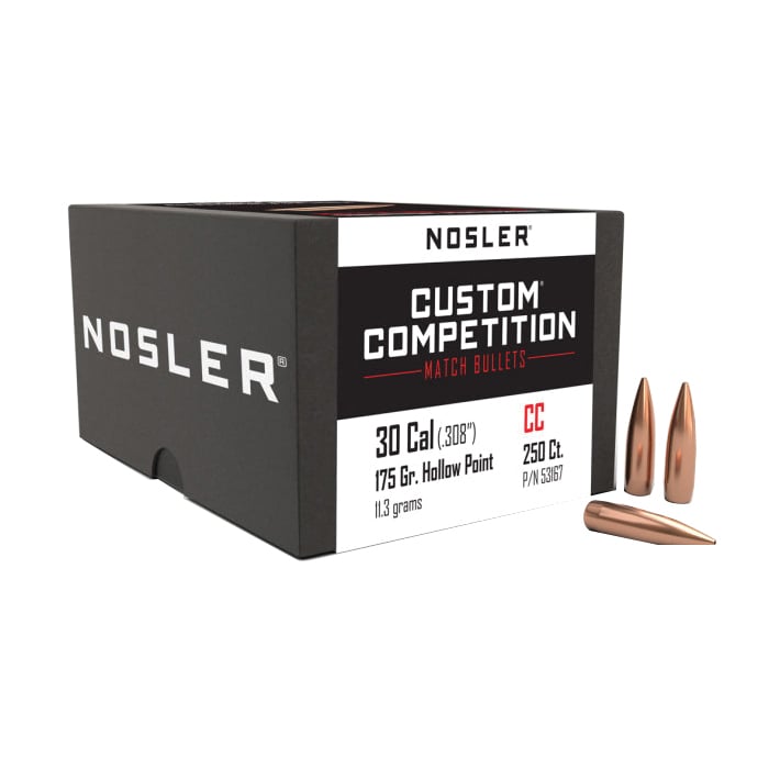 Nosler Custom Competition .30 Cal JHPBT Rifle Bullet, 175 gr 0.308" 250rds