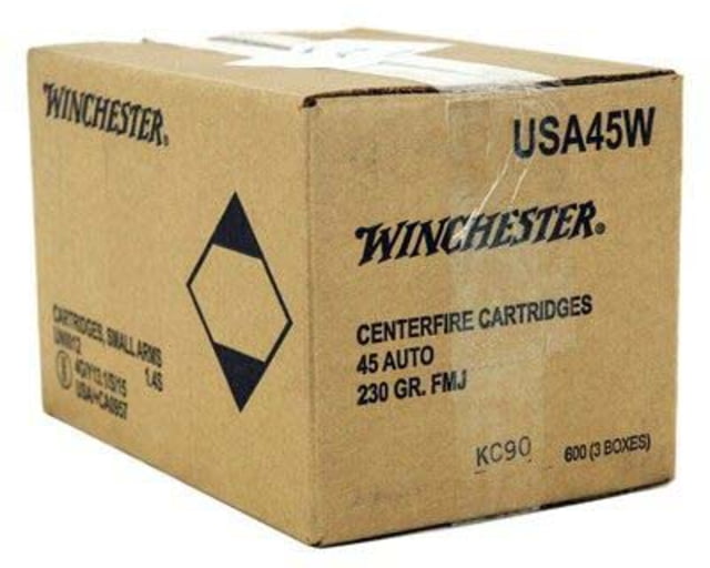 Winchester Handgun .45 ACP 230 Grain Full Metal Jacket Brass Cased Centerfire Pistol Ammo 600 Rounds