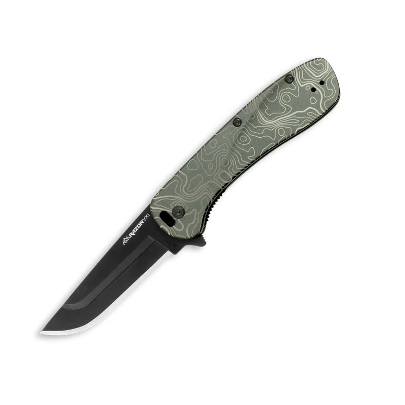 OUTDOOR EDGE RAZOR VX1 | GREEN ANODIZED ALUM.  W/TOPO MAP|DROP POINT KNIFE - VX130C-C