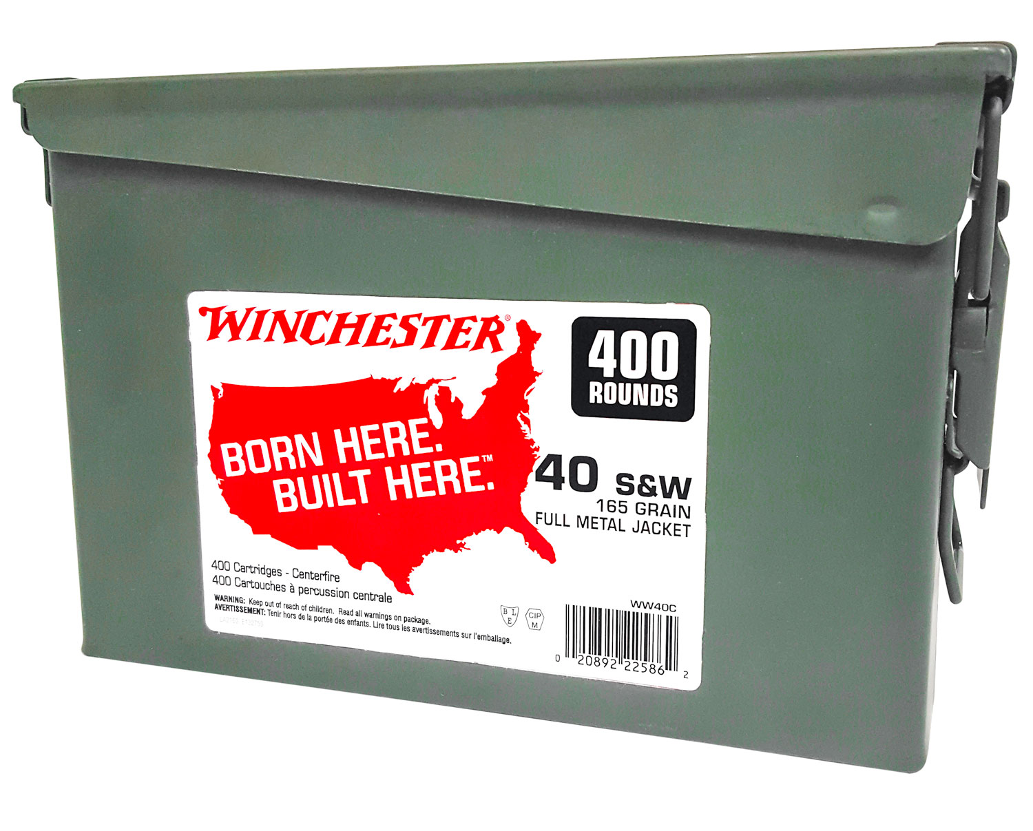Winchester Ammunition USA 165 gr Full Metal Jacket Truncated-Cone .40 S&W Ammo, 400/box - WW40C