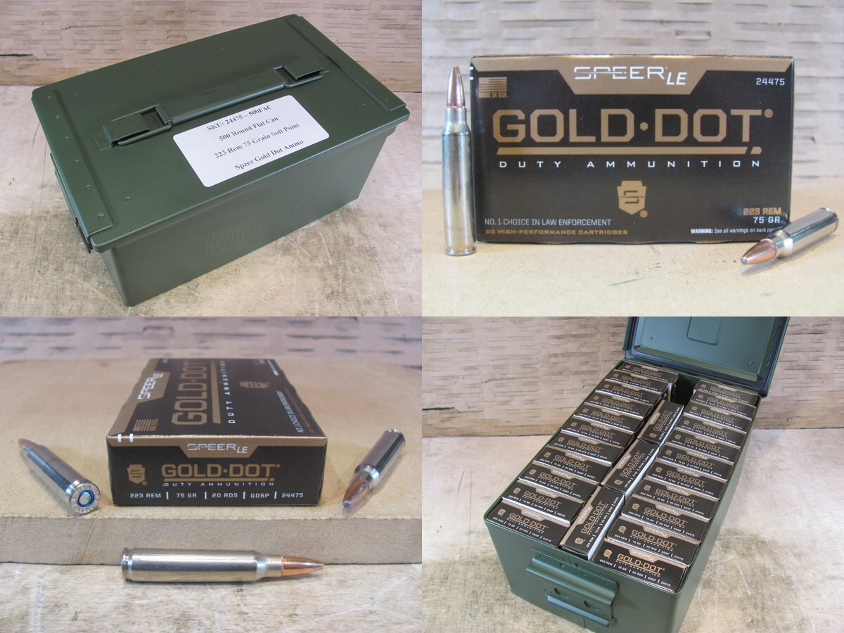 500 Round Flat Can – 223 Rem 75 Grain Speer Gold Dot Soft Point Ammo – 24475 – Packed in Metal Canister