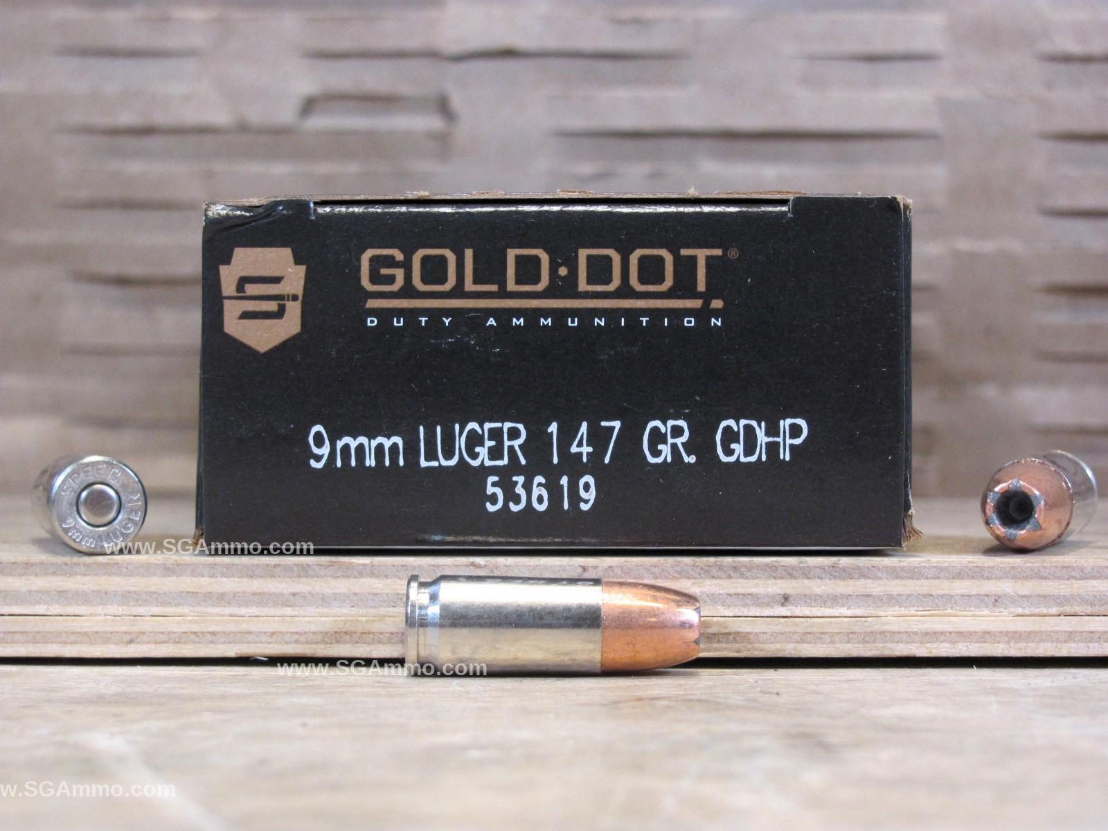 50 Round Box – 9mm Speer Gold Dot 147 Grain Hollow Point GDHP Ammo – 53619