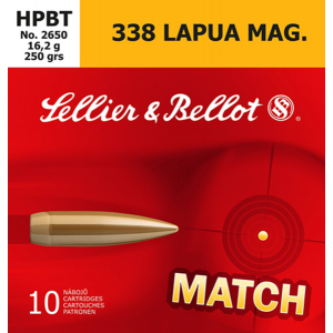 Sellier & Bellot SB338LMA Rifle Match 338 Lapua Magnum 250 GR Boat Tail Hollow Point - 10rd Box