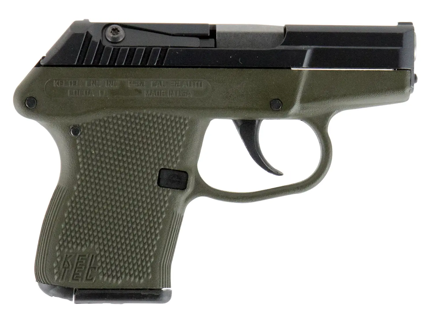 Kel-Tec P32BGRN P-32 32 ACP Caliber with 2.68" Barrel, 7+1 Capacity, Green Finish Aluminum Frame, Serrated Blued Steel Slide Green Polymer Grip