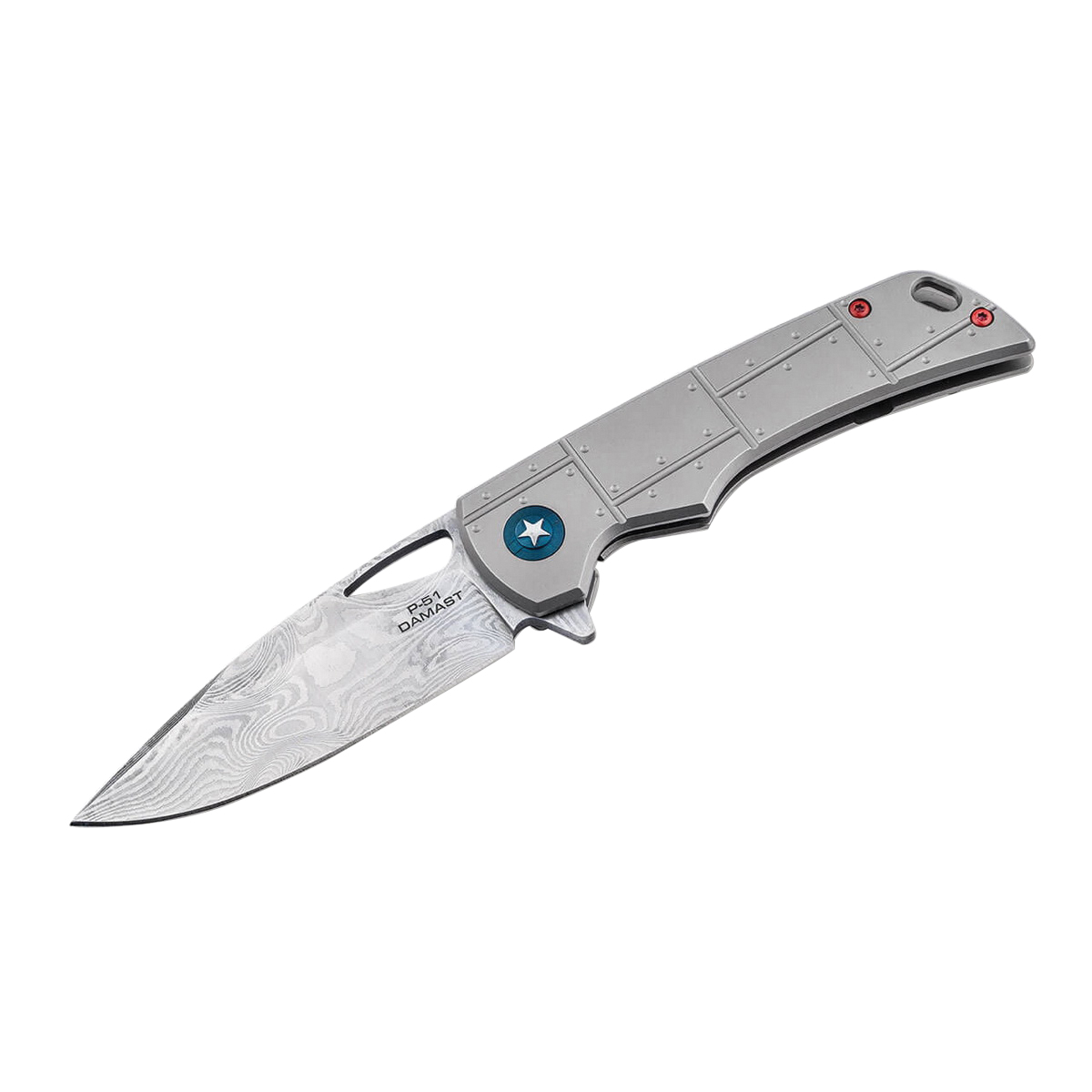 Boker Plus P-51 Damast Folding Knife Drop Point, Silver