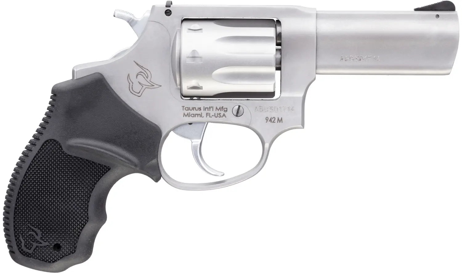Taurus 2942M039 942 22 WMR 8rd 3" Barrel, Overall Matte Finish Stainless Steel Finger Grooved Black Polymer Grip