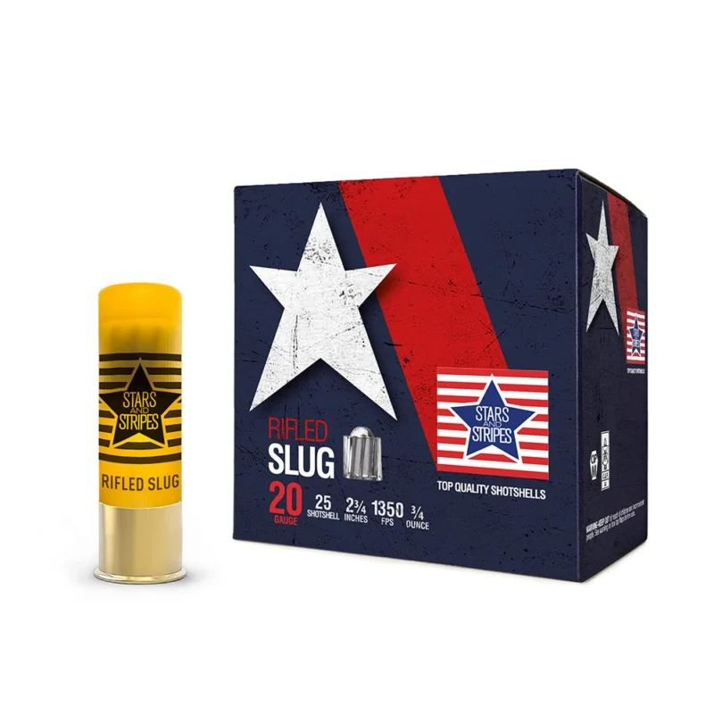 PPU Stars Stripes Rifled Slug Shotshells 20ga 2-3/4'' 3/4 oz 1350 fps Slug 25/ct