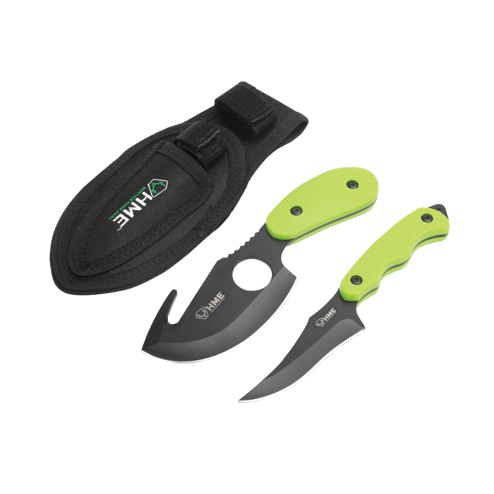 HME 2-Piece Fixed Knife Kit, Green Skinner and Gut Hook Blades for Precision Work - HME-KN-2PSGCK