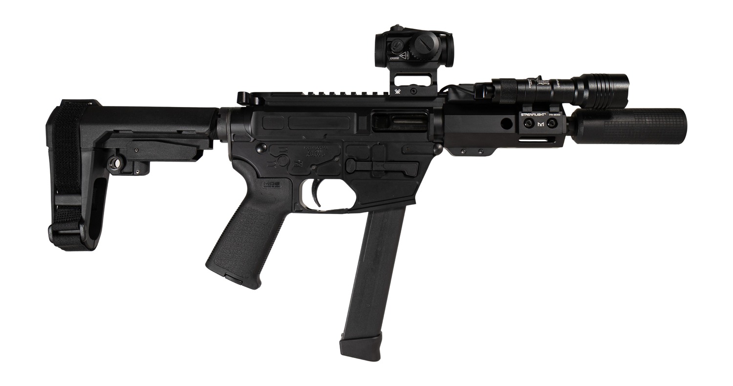 Shark Coast Tactical SCC8110CABLK-S Creepy Andrew 9mm Luger 30+1 Aluminum Receiver Picatinny Rail Receiver Black Polymer SB Tactical SBA3 Brace