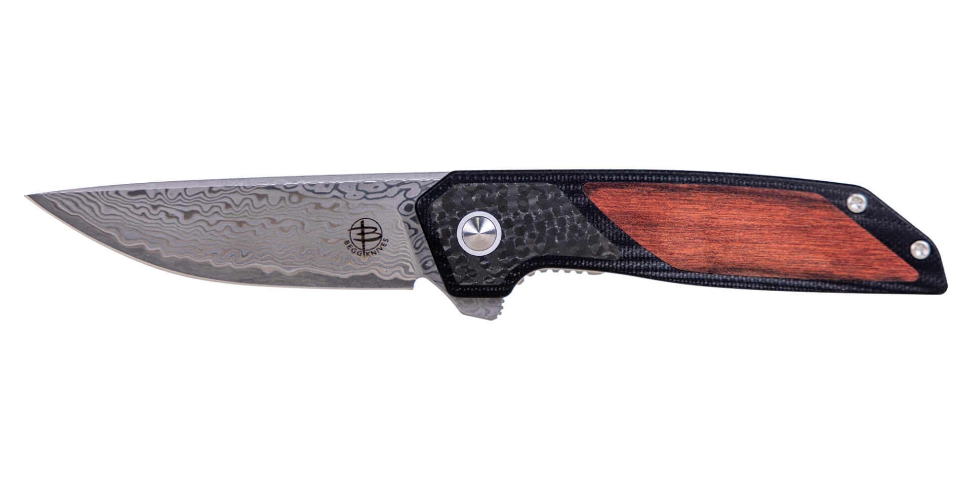 Begg Knives Diamici Damascus Folding Drop Point Knife, Wood - BG056