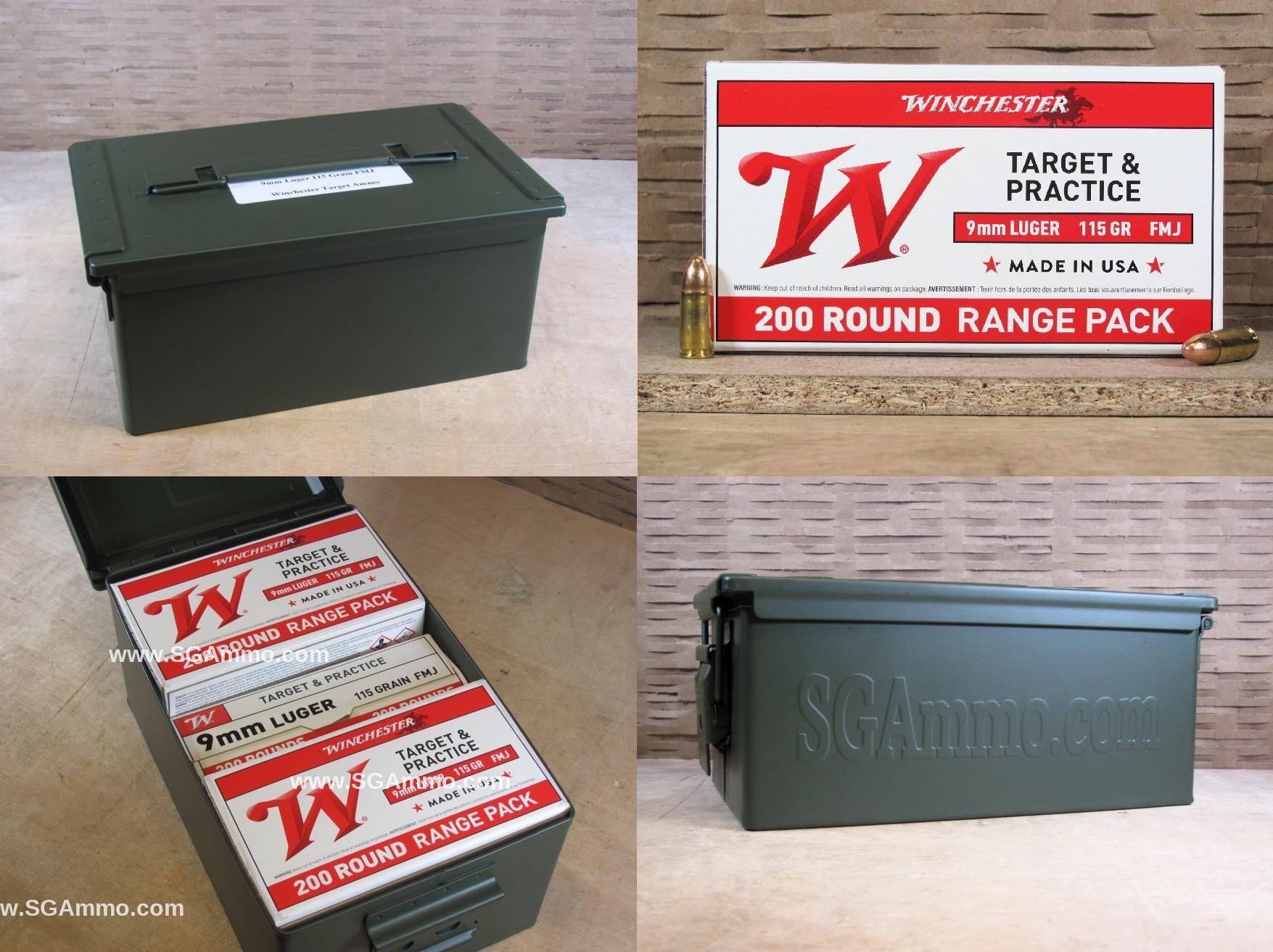 1000 Round Flat Can – 9mm Luger 115 Grain FMJ Target Range Bulk Ammo by Winchester – USA9W – Packed in Metal Canister