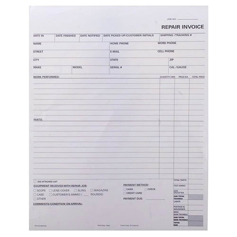 Brownells 2-Part Repair Log Invoice Form