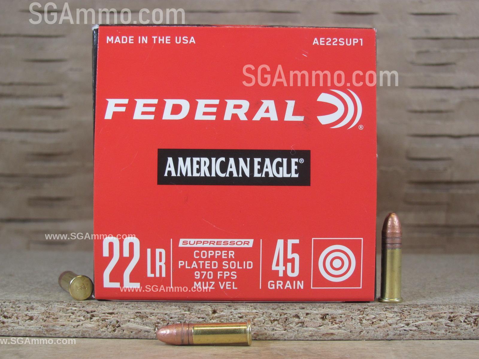 500 Round Brick – 22 Long Rifle 45 Grain Copper Plated Subsonic Federal American Eagle Suppressor Ammo – AE22SUP1