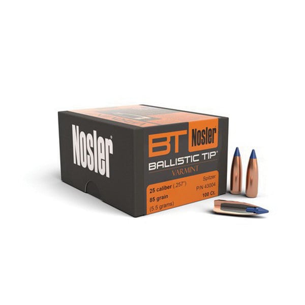 Nosler Ballistic Tip Varmint .25 85 gr SBT Rifle Bullet, 100/box - 43004