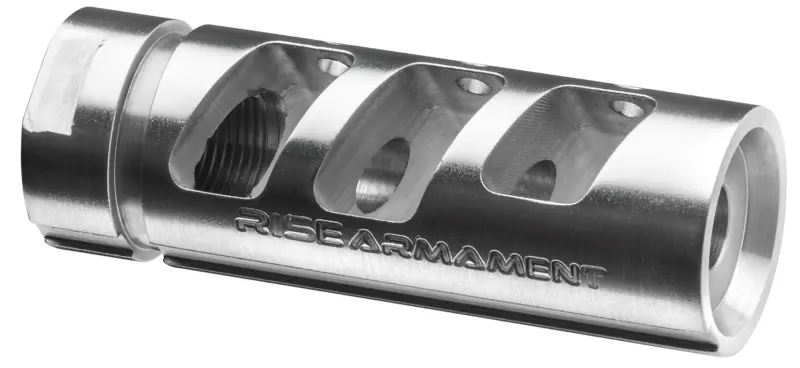 Rise Armament RA701223SLVR RA-701 Compensator Silver 416R Stainless Steel with 1/2"-28 tpi Threads 2.50" OAL for 5.56x45mm NATO AR-Platform