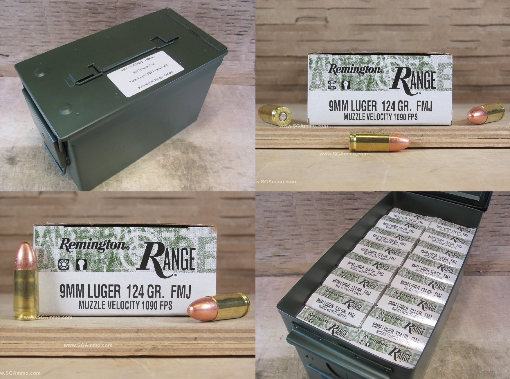 800 Round Can – 9mm Luger 124 Grain FMJ Remington Range Ammo – T9MM2L – Packed in M2A1 Canister