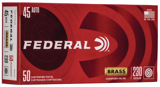 Federal Premium .45 ACP 230 grain Full Metal Jacket Brass Pistol Ammo 50 Rounds