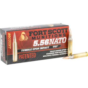 Fort Scott Munitions 556-062-SCV Tumble Upon Impact (TUI) 5.56x45mm NATO 62 gr Solid Copper Spun - 20rd Box