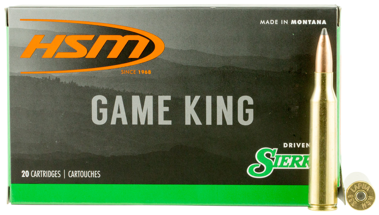 HSM Ammunition Game King 215 gr Spitzer Boat Tail .338 Lapua Mag Ammo, 20/box - HSM-338Lapua-14-N