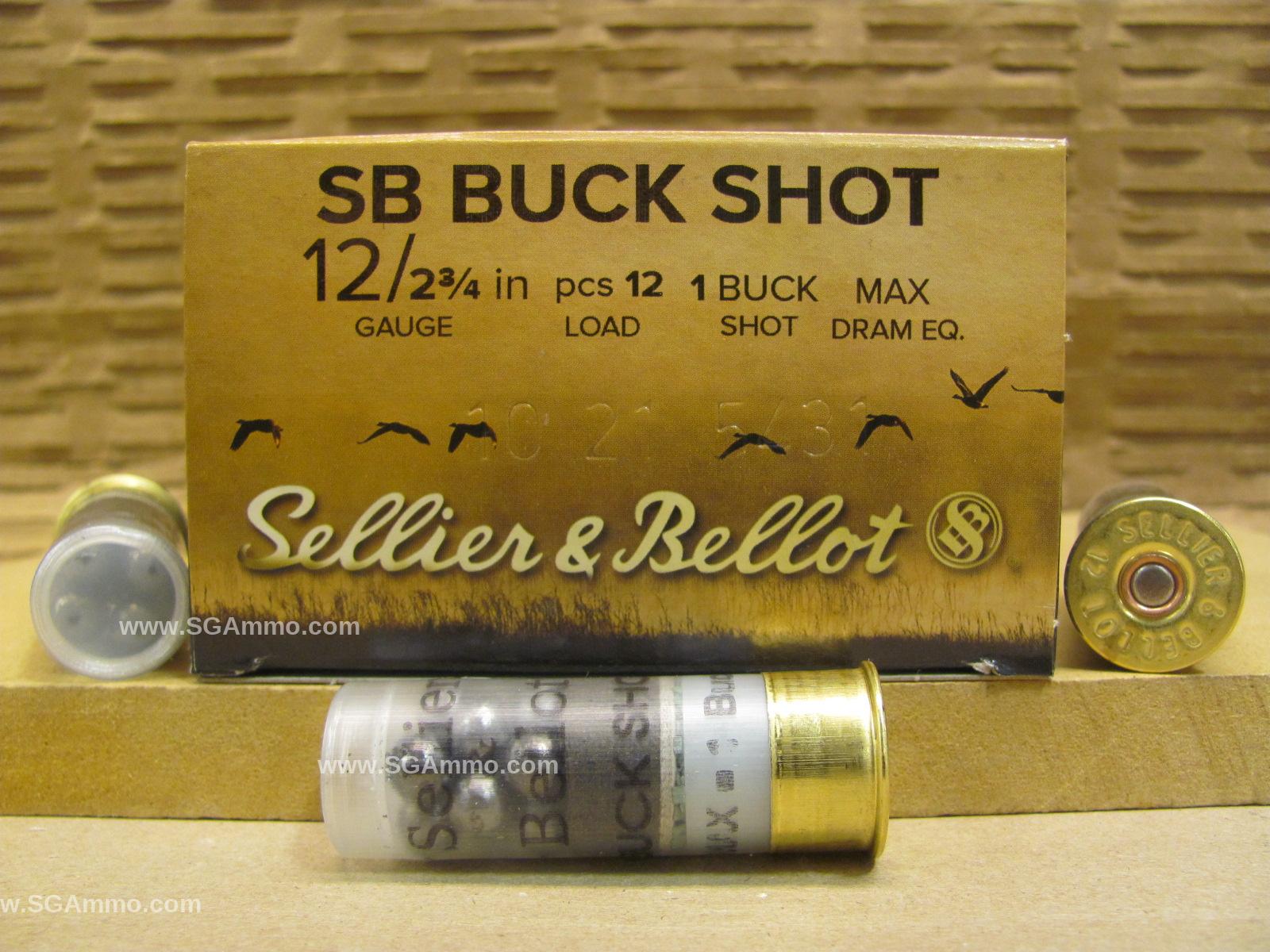 250 Round Case – 12 Gauge Sellier Bellot 12 Pellet Number 1 Buckshot Ammo – SB12BSF