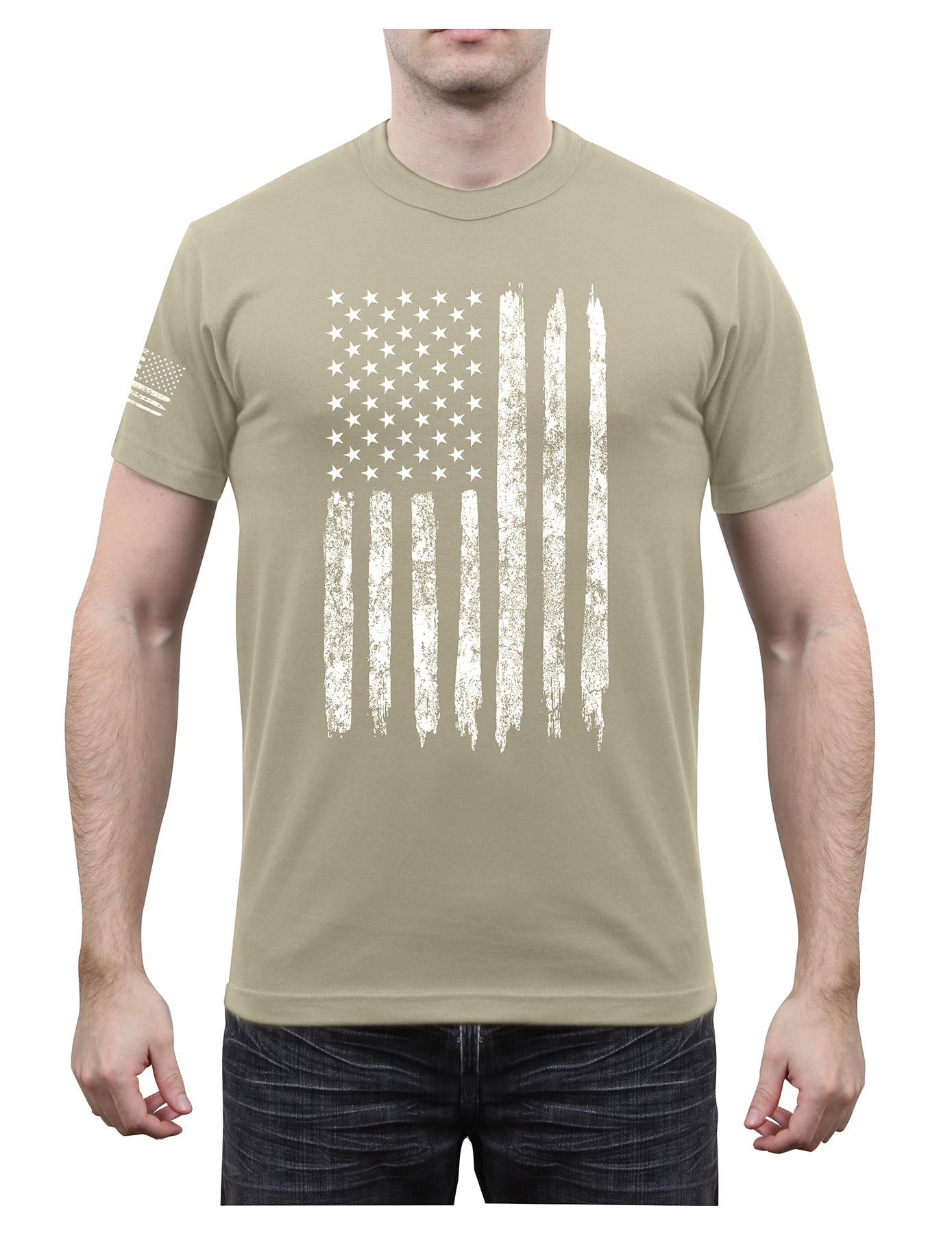 Rothco Distressed Us Flag Athletic Fit T-Shirt - Desert Sand, Medium