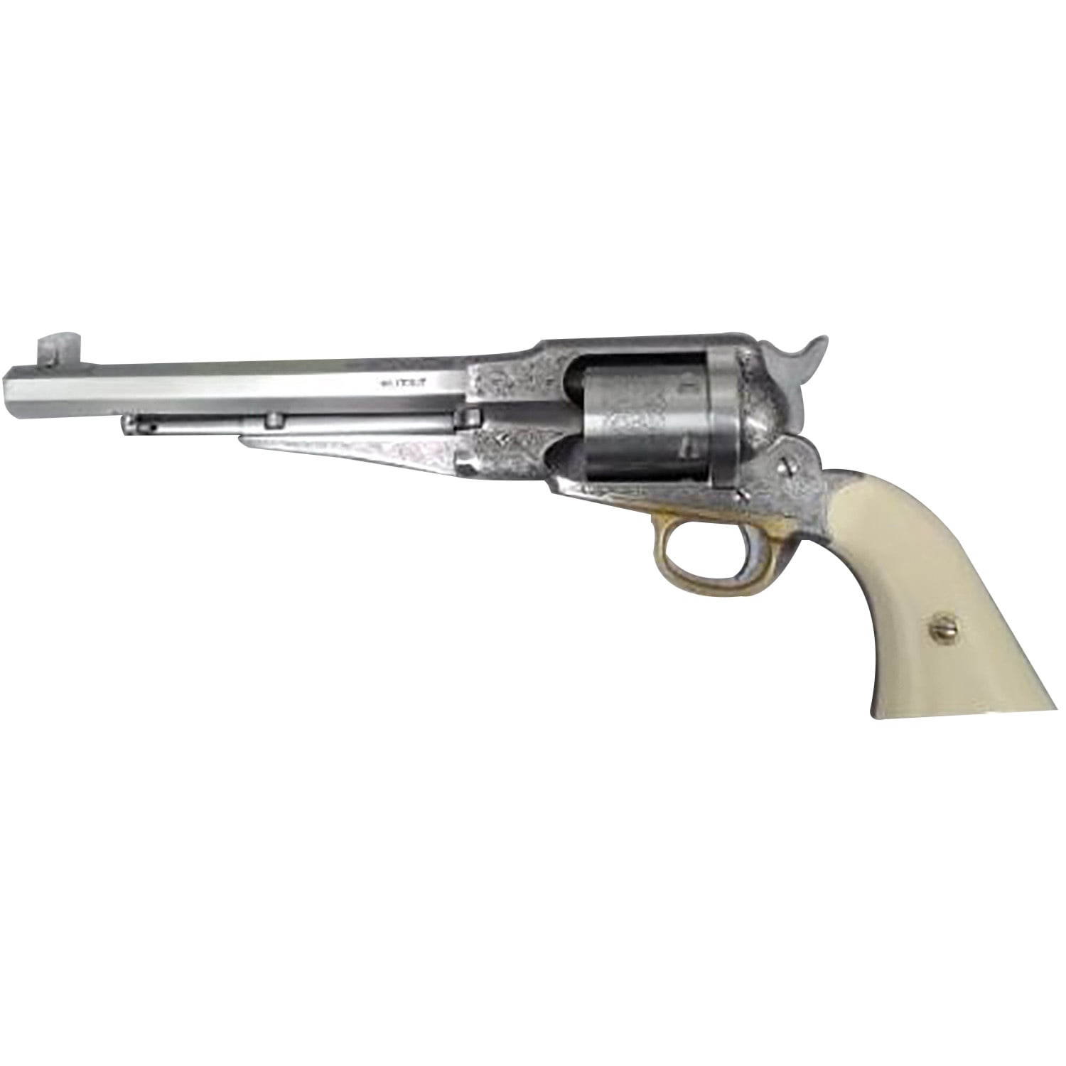 Taylors & Company 550763 1858 Remington Conversion 45 Colt (LC) Caliber with 8″ Barrel, 6rd Capacity Cylinder, Overall Nickel-Plated Engraved Finish Steel & 2-Piece Ivory Grip - No Credit Card Fees - Low, flat rate shipping