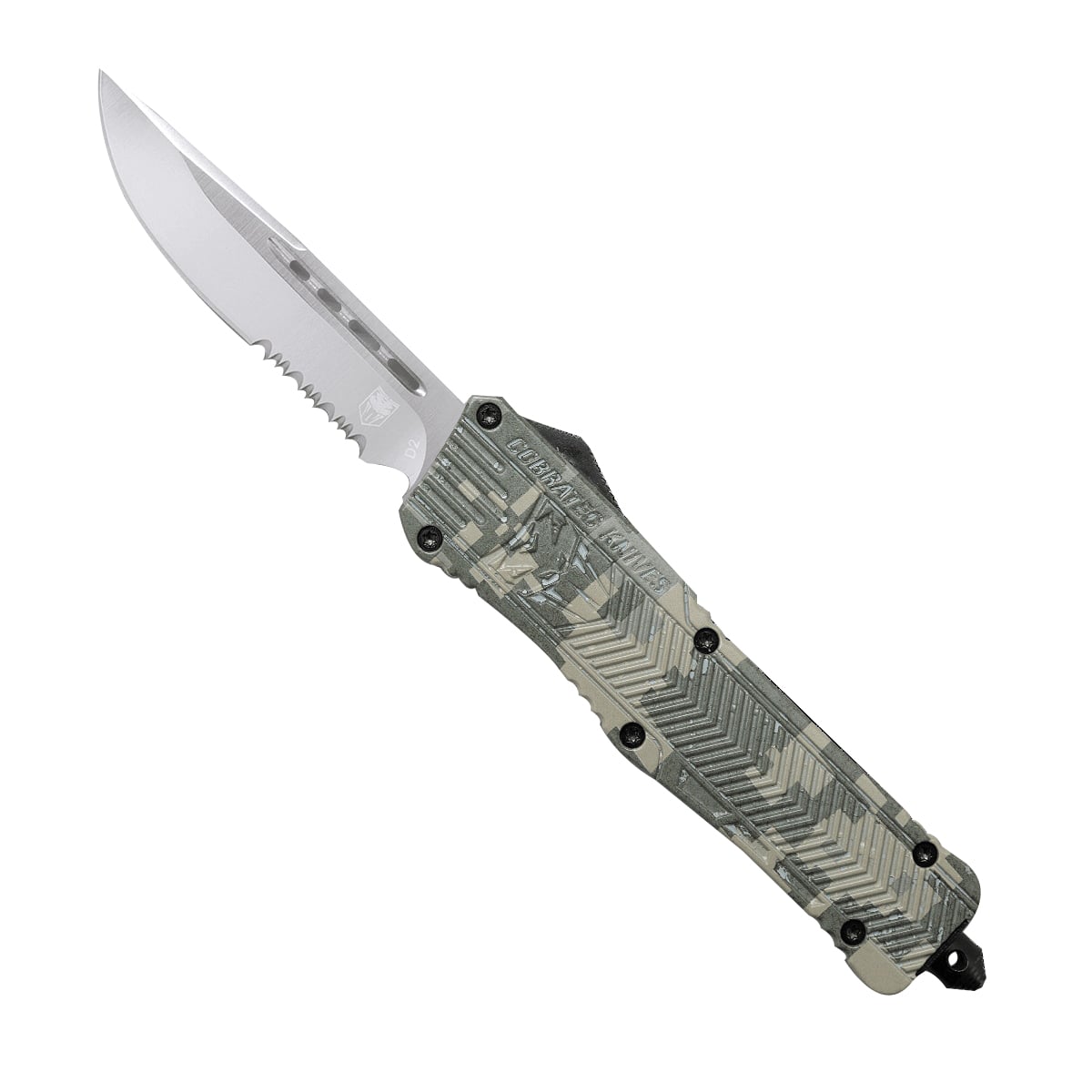 CobraTec Knives CTK-1 Large OTF Knife Drop Serrated Pont, Army DigiCamo - LADCCTK-1LDS