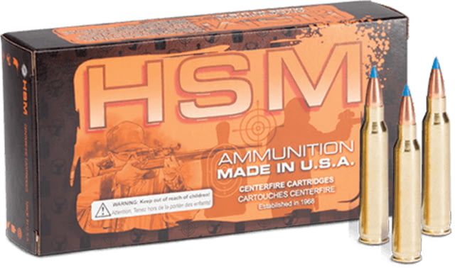HSM Ammunition Remanufactured Varmint 223 Remington 55 Grain V-Max Brass Cased Centerfire Rifle Ammo 50 Rounds