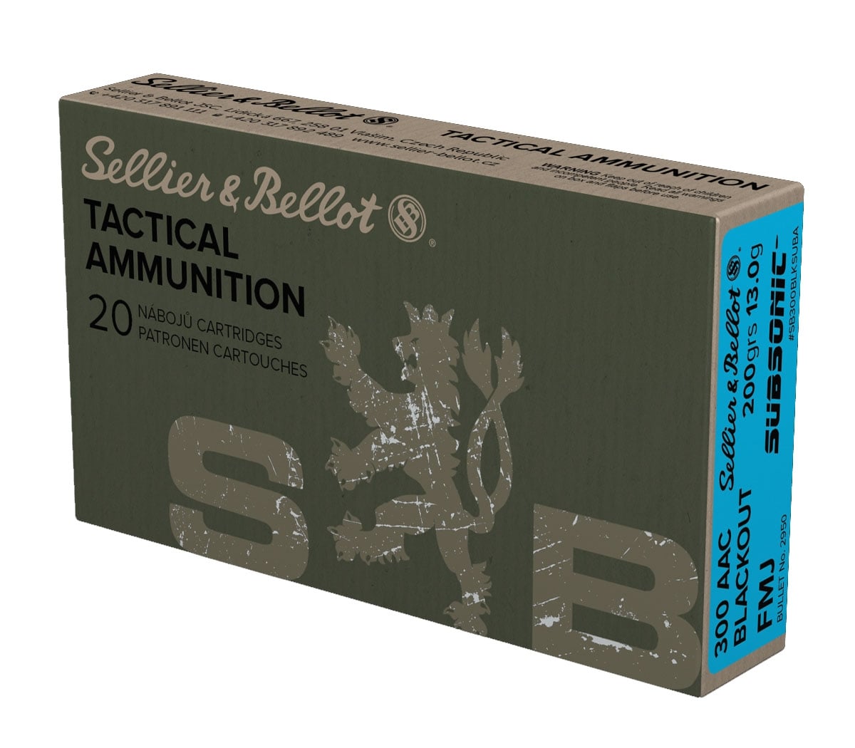Sellier & Bellot 300 AAC Blackout 200gr FMJ Sub-Sonic Ammunition 20rds - SB300BLKSUBA