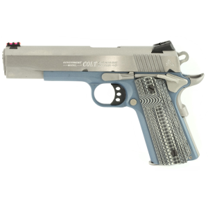 Colt Competition Titanium 45 ACP Pistol 5" Barrel 8+1 Round Stainless Slide Black/Gray Grip Light Blue Frame