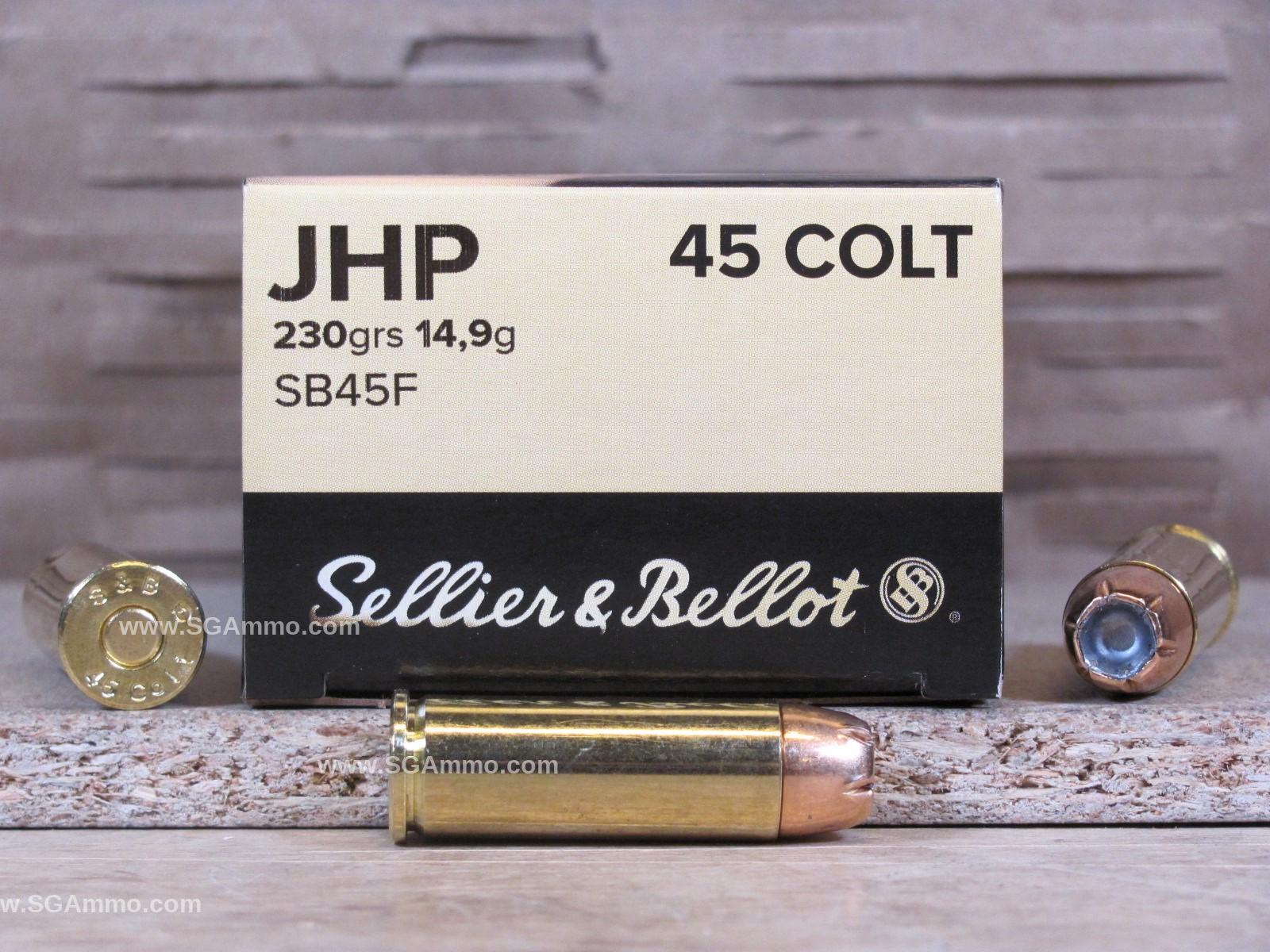 50 Round Box – 45 Colt 230 Grain JHP Hollow Point Ammo Made By Sellier Bellot – SB45F