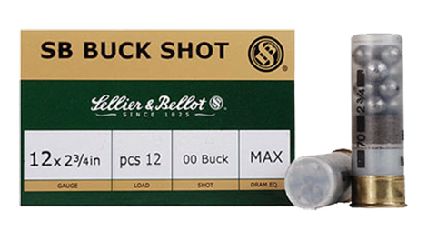 Sellier & Bellot 12ga 2.75" 12 Pellets 00 Buckshot Shotshell Ammunition, 25 Rounds - SB12BSC