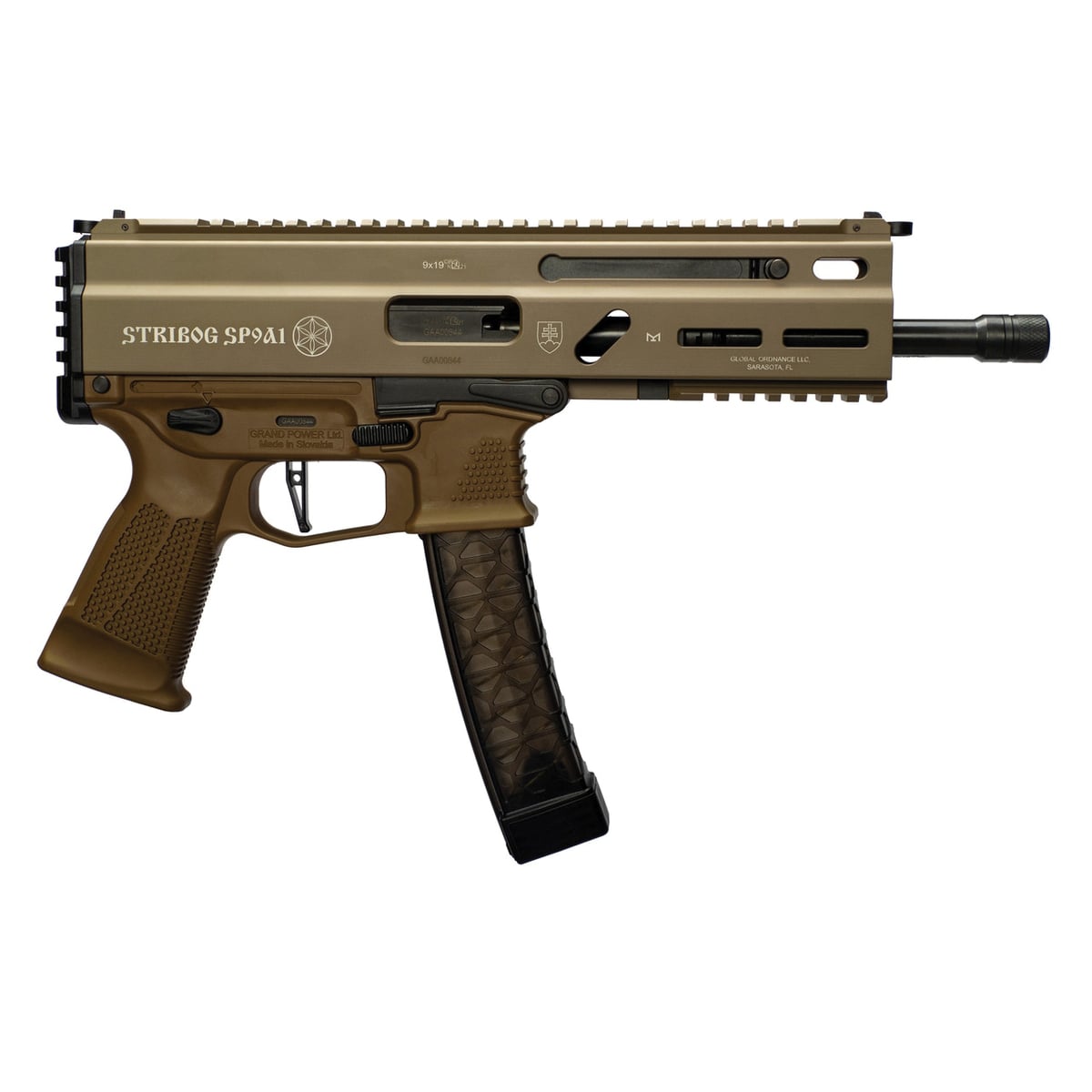 Grand Power Stribog SP9A1 9mm 8" 30rds, Flat Dark Earth