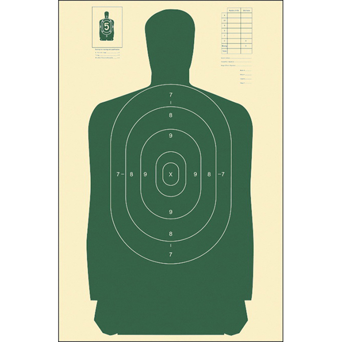 Action Target Law Enforcement 24" x 45" Silhouette B-27 Standard Target, Green, 100/box - B-27S GREEN-100